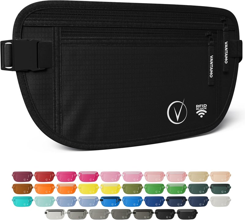 Vantamo Money Belt with RFID For Men & Women, Hidden Passport Holder for Travel, 2 Compartment Travel Fanny Pack for Women Anti Theft - Image 1